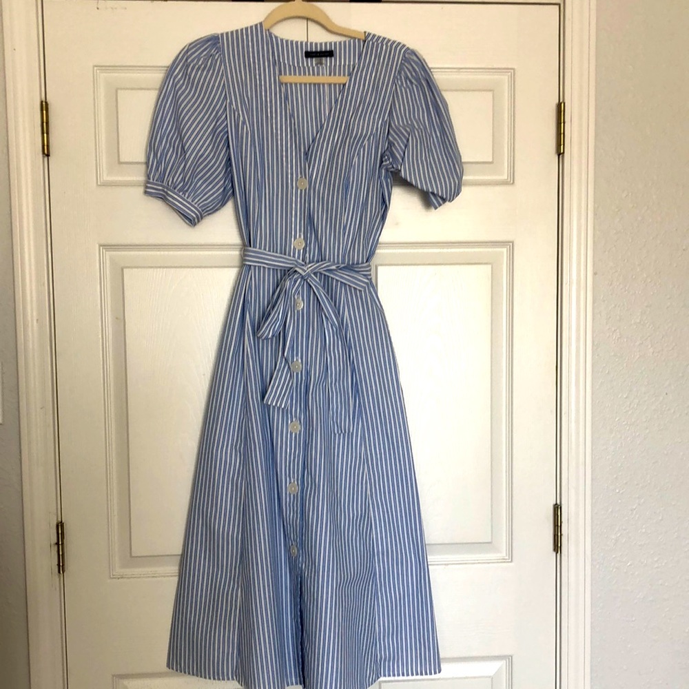 Blue and white striped dress.